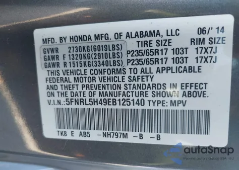 2014 Honda Odyssey Ex z USA, uszkodzony, nr VIN 5FNRL5H49EB125140